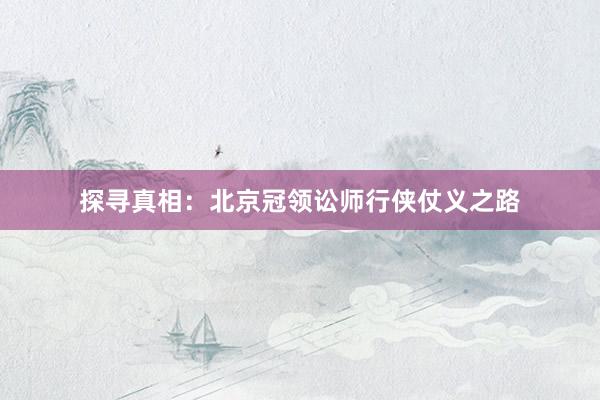 探寻真相：北京冠领讼师行侠仗义之路